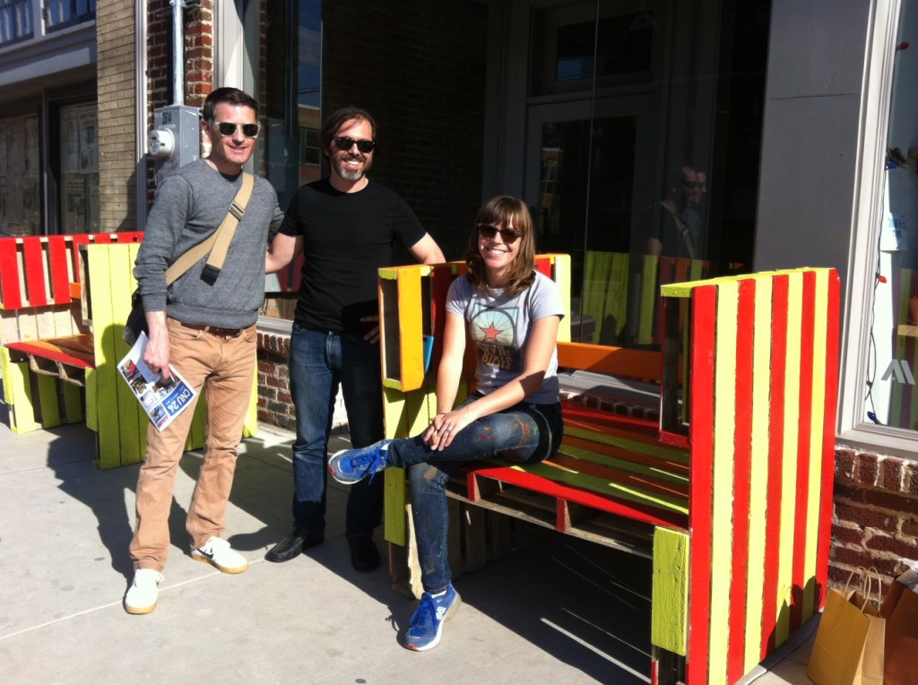 Mike Lydon, Tony & Julie of the Street Plans Collaborative after their workshop building these benches from pallets.