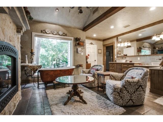 Master bath with fireplace