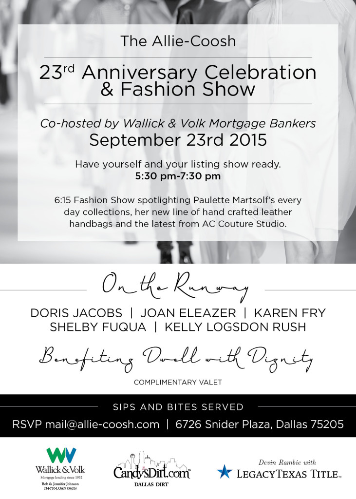 Allie Coosh 23rd Anniversary Fashion Show and Celebration Invite