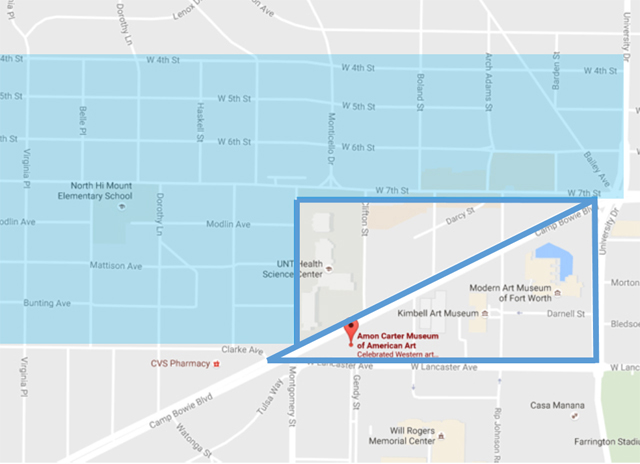 Ft. Worth Arts District triangle with gentrified areas