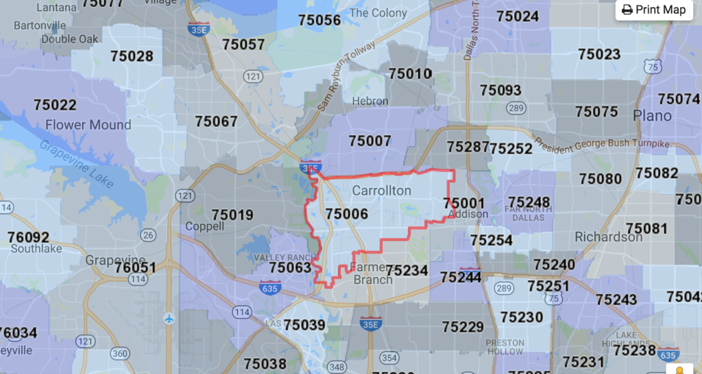Dallas Texas Zip Code Map 3037