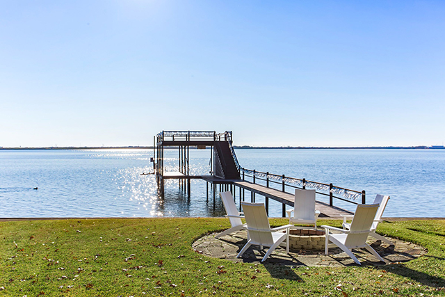 Panoramic lake views and a private boat house highlight outside amenities.