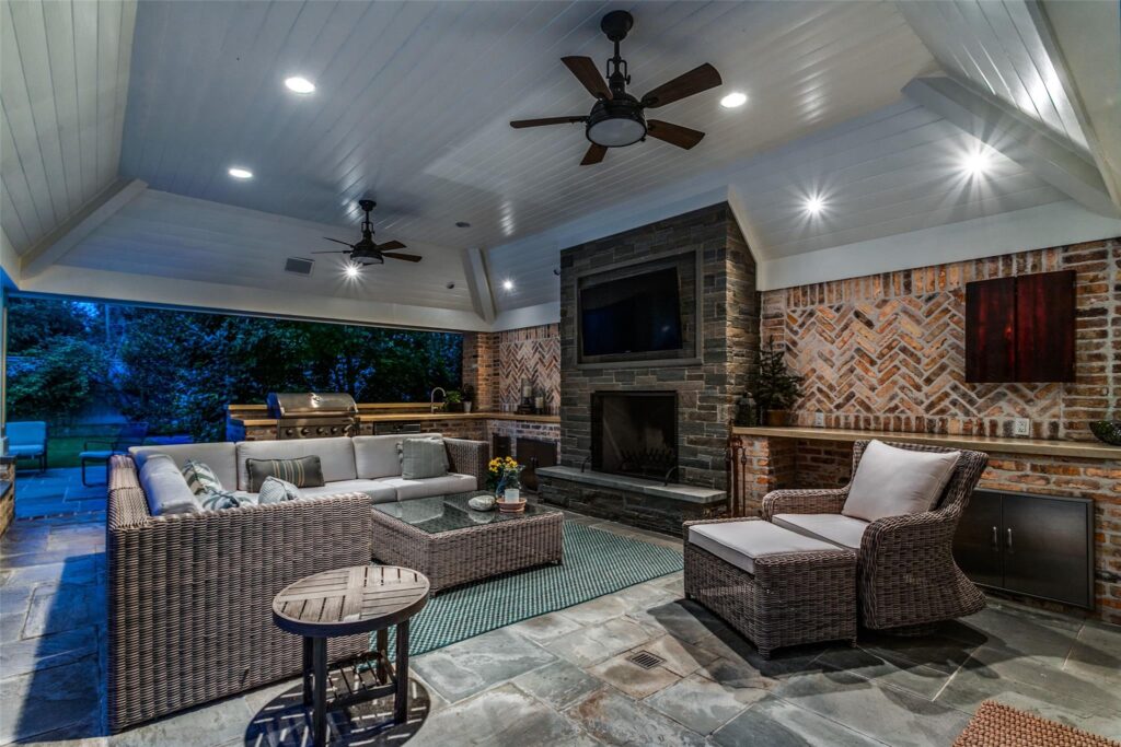 Devonshire covered patio with fireplace