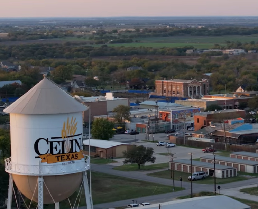 Celina water tower and main street - screen grab from city promo video