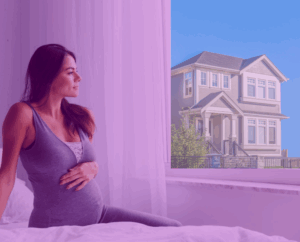Pregnant looking out window