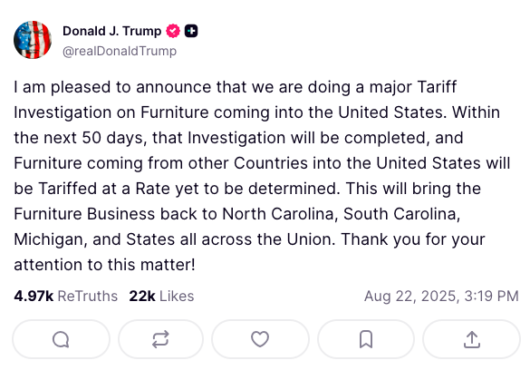 Trump social media post tariffs
