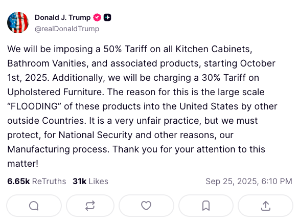 Trump social media post tariffs